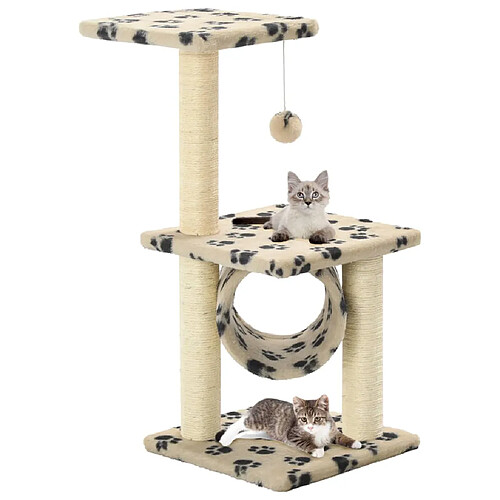 vidaXL Arbre à chat avec griffoirs en sisal 65 cm Beige Motif pattes