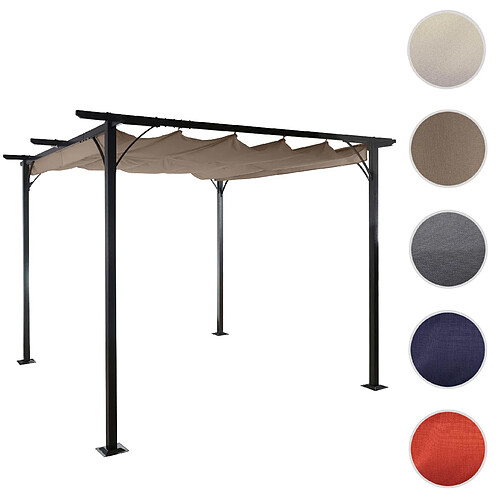 Mendler Pergola HWC-C42, pavillon de jardin, cadre stable à 6 cm + toit ouvrant ~ 3x3m taupe