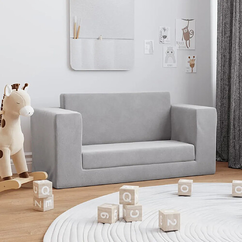 vidaXL Canapé-lit enfants 2 places gris clair peluche douce