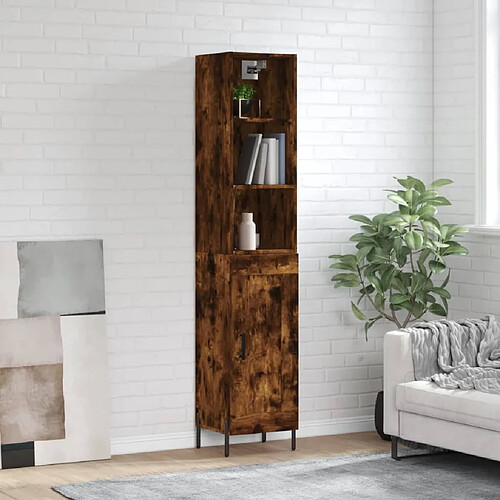 vidaXL Buffet haut Chêne fumé 34,5x34x180 cm Bois d'ingénierie