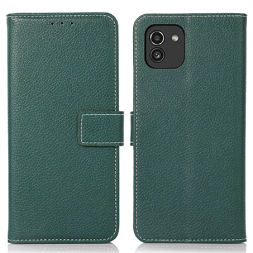 Etui en PU texture litchi vert pour votre Samsung Galaxy A03 (EU Version) (166.5 x 75.98 x 9.14mm)