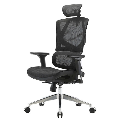 Decoshop26 Fauteuil de bureau support lombaire ergonomique dossier haut accoudoirs maille noir 04_0006219