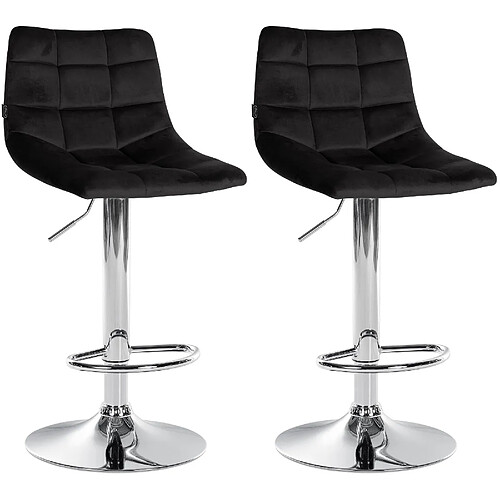 Decoshop26 Lot de 2 tabourets de bar en velours noir base métal chromé réglable en hauteur et repose-pieds TDB10634