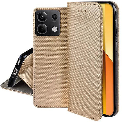 Htdmobiles Housse etui portefeuille avec coque interieure en silicone pour Xiaomi Redmi Note 13 5G + film ecran - OR MAGNET