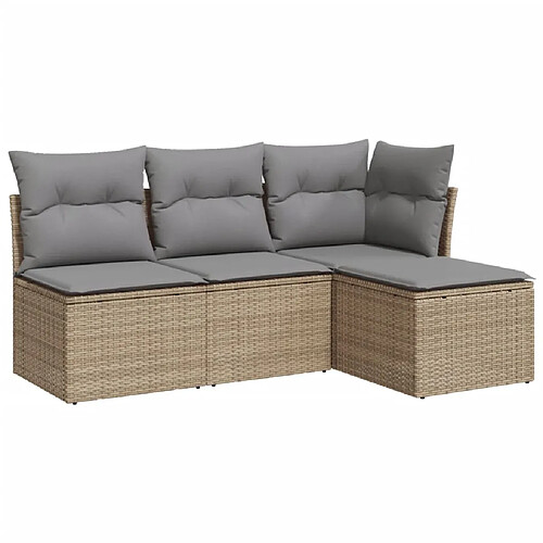 Maison Chic Salon de jardin avec coussins 4 pcs | Ensemble de Table et chaises | Mobilier d'Extérieur beige résine tressée -GKD33928