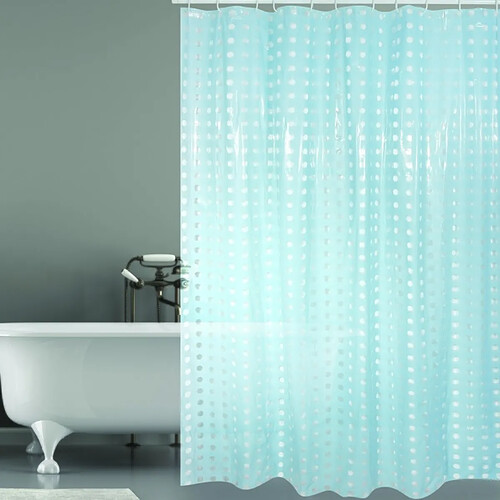 MSV Rideau de douche PVC 180x200cm Bleu Clair - Anneaux inclus