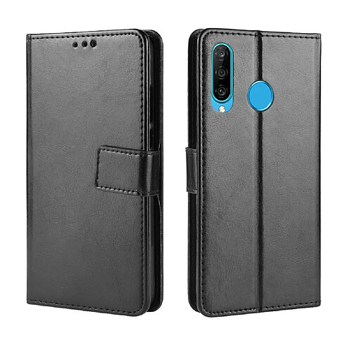 Wewoo Housse Coque Étui en cuir à rabat horizontal rétro Crazy Horse Texture pour Huawei Enjoy 9s P Smart + 2019avec support et fentes cartes et cadre photo noir