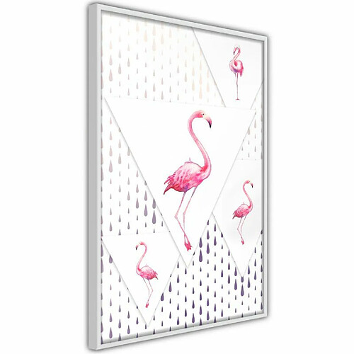 Paris Prix Affiche Murale Encadrée Flamingos and Triangles 40 x 60 cm Blanc