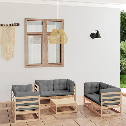 vidaXL Salon de jardin 7 pcs avec coussins Bois de pin massif