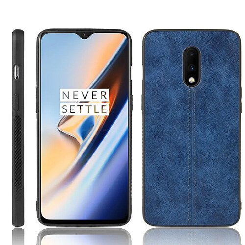 Wewoo Coque Pour OnePlus 7 antichoc couture peau de vache motif PC + PU + TPU bleu