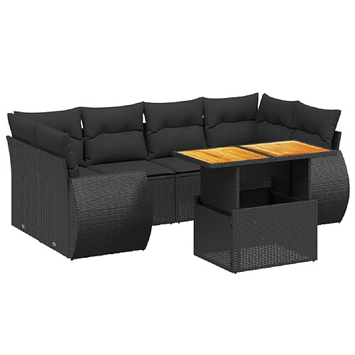 Maison Chic Ensemble Tables et chaises d'extérieur 7pcs avec coussins,Salon de jardin noir résine tressée -GKD664895