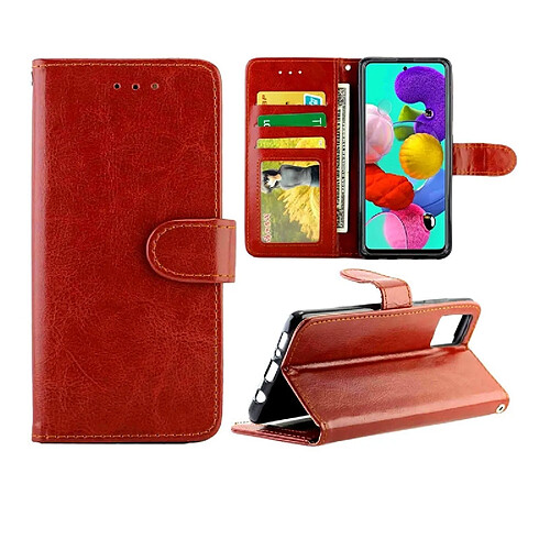 Wewoo Housse Coque Pour Galaxy A51 Crazy Horse Texture de protection en cuir à rabat horizontal avec support et fentes cartes et portefeuille et cadre photo marron