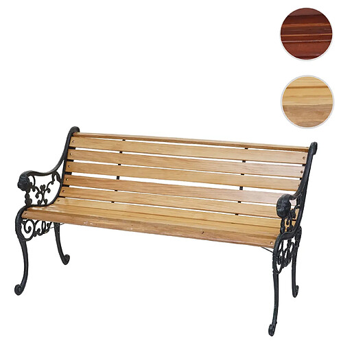 Mendler Banc de jardin HWC-F98, banc du parc, banquette en bois, fonte, 3 places, 160cm, 22kg ~ marron clair