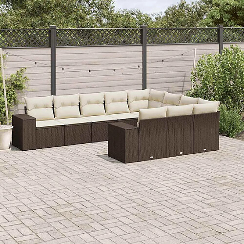 vidaXL Salon de jardin 10 pcs avec coussins marron résine tressée