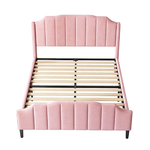 ComfortXL Lit Double Rembourré En Velours Rose Avec Cadre De Lit, 140 X 200 Cm