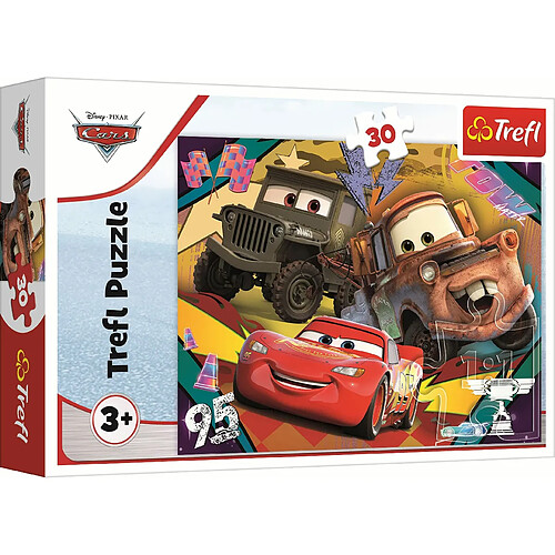 Tréfl - Cars, Voitures en Excès de Vitesse - Puzzle 30 Elements - Puzzle Coloré avec Personnages Disney Cars 3, Divertissement créatif, Amusant pour les enfants à partir de 3 ans