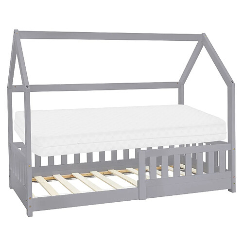 ML-Design Lit d'enfant+matelas Lit de maison Cadre de lit simple Sommier à lattes Gris 80x160 cm