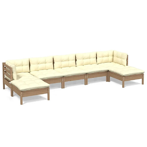 Maison Chic Salon de jardin 7 pcs + coussins - Mobilier/Meubles de jardin - Table et chaises d'extérieur Marron miel Bois de pin -MN27531