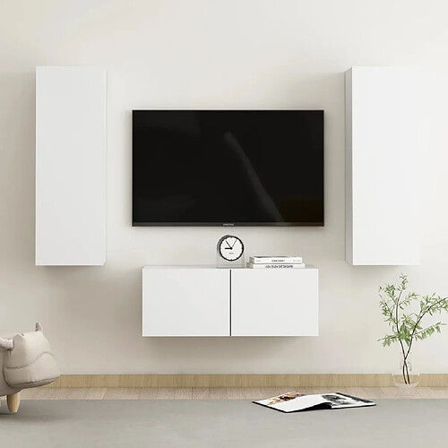 vidaXL Ensemble de meubles TV 3 pcs Blanc Bois d'ingénierie