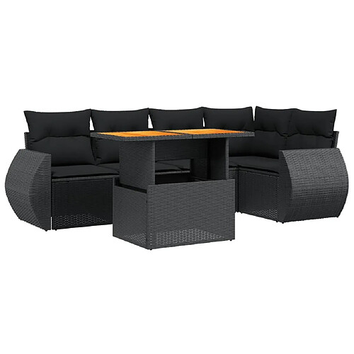 Maison Chic Ensemble Tables et chaises d'extérieur 6pcs avec coussins,Salon de jardin noir résine tressée -GKD434640