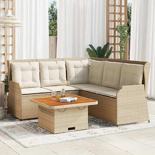 vidaXL Salon de jardin avec coussins 4 pcs beige résine tressée