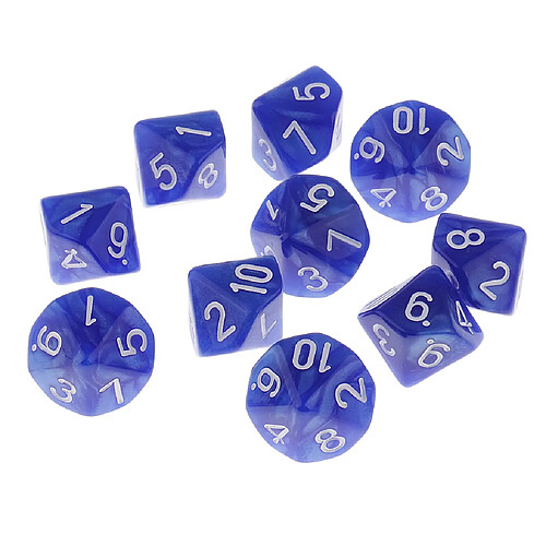 10 pièces en plastique 10 faces d10 d10 pour le jeu de barre de jeu accessoire bleu