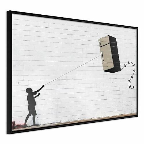 Paris Prix Affiche Murale Encadrée Banksy Fridge Kite 45 x 30 cm Noir