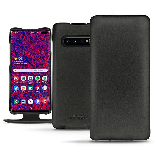 Housse cuir Samsung Galaxy S10+ - Rabat vertical - Noir PU ( Black ) - NOREVE