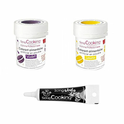 Scrapcooking 2 colorants alimentaires jaune-violet + Stylo glaçage noir