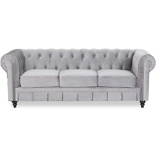 Canapé Chesterfield Velours 3 Places Altesse Argent