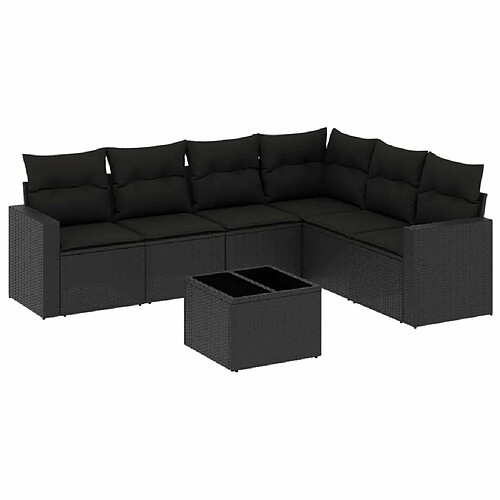 Maison Chic Salon de jardin 7 pcs avec coussins | Ensemble de Table et chaises | Mobilier d'Extérieur noir résine tressée -GKD60573