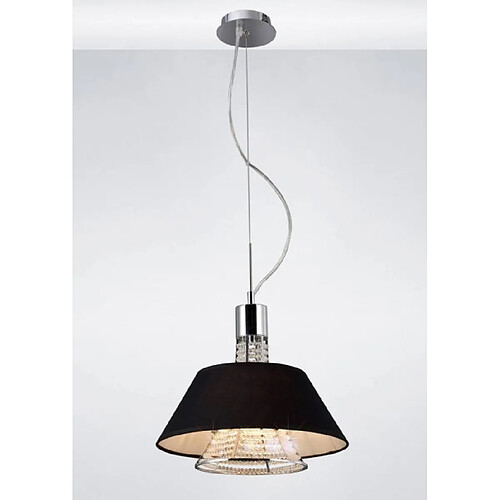 Luminaire Center Suspension Davina avec Abat jour noir 2 Ampoules chrome poli/cristal