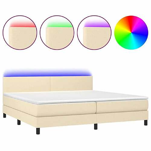 Maison Chic Lit adulte- Lit + matelas,Sommier à lattes de lit et matelas et LED Crème 200x200cm Tissu -GKD32646