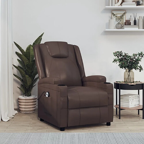 vidaXL Fauteuil inclinable électrique Marron Similicuir