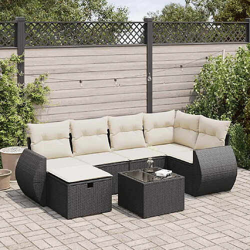 vidaXL Salon de jardin 7 pcs avec coussins noir résine tressée