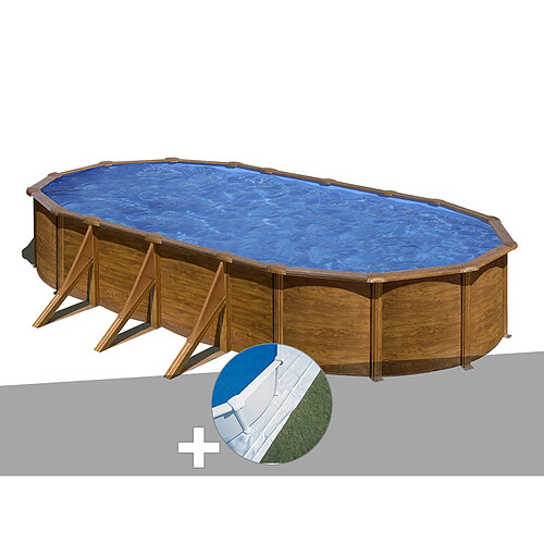 Kit piscine acier aspect bois Gré Pacific ovale 7,44 x 3,99 x 1,22 m + Tapis de sol