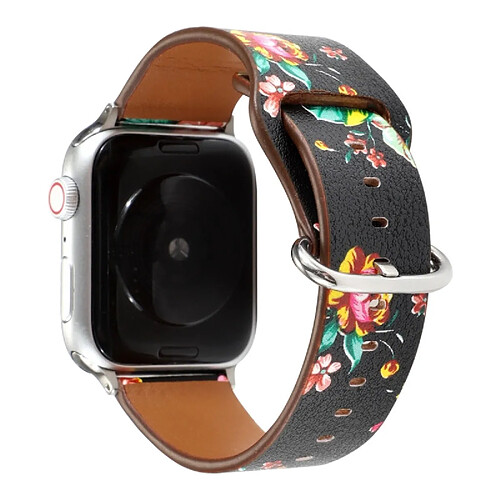 Wewoo Pour Apple Watch Series 5 & 4 44 mm / 3 & 2 & 1 42 mm Bracelet de montre à floral noir rouge