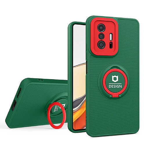 Coque en TPU antichoc avec béquille Vert noirâtre/rouge pour votre Xiaomi 11T/11T Pro