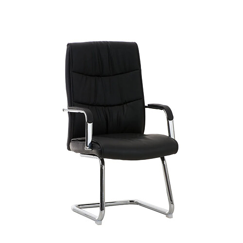 Decoshop26 Fauteuil de bureau sans roulettes avec accoudoirs dossier haut en PVC noir pied en métal chromé 10_0001896