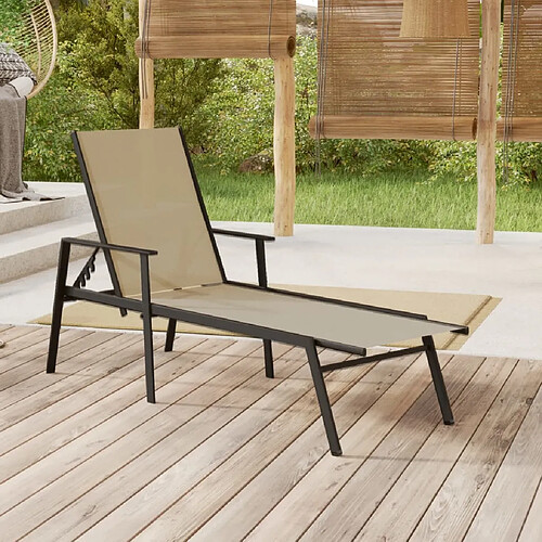 Maison Chic Chaise longue de jardin| Bain de soleil Relax | Transat acier et tissu textilène crème -GKD25363