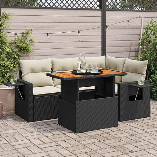 vidaXL Salon de jardin 5 pcs avec coussins noir résine tressée