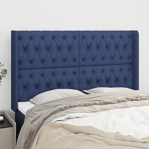 Maison Chic Tête de lit scandinave avec oreilles,meuble de chambre Bleu 147x16x118/128 cm Tissu -MN45010