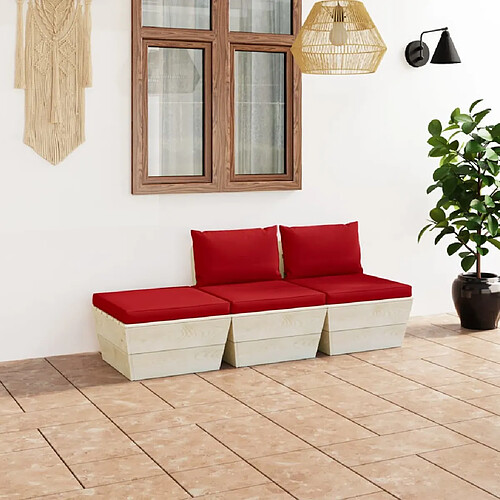 vidaXL Salon de jardin palette 3 pcs avec coussins Épicéa imprégné