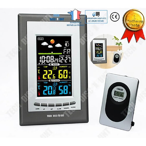 Tech Discount TD® Horloge météo multifonctionnelle affichage météo sans fil indicateur température humidité éclairage météo extérieure numérique