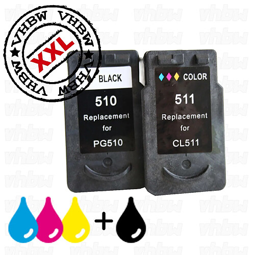 Vhbw Cartouche recyclées encre noire et couleur CANON PG-510, CL-511 pour Canon Prixma