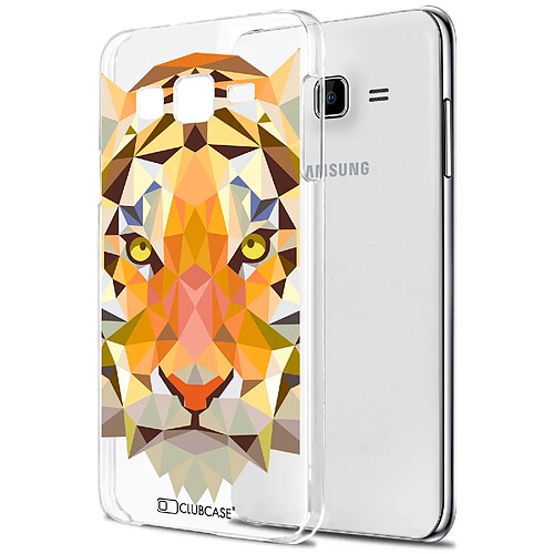 Caseink Coque Housse Etui Samsung Galaxy J7 (J700) [Crystal HD Polygon Series Animal - Rigide - Ultra Fin - Imprimé en France] - Tigre