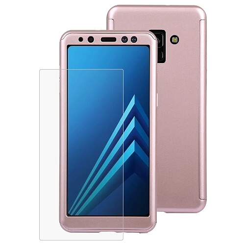 Wewoo Coque Housse de protection amovible détachable à 360 degrés pour Galaxy A8 2018, avec film en verre trempé or rose