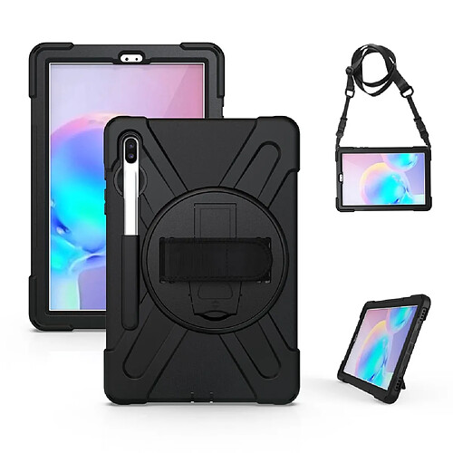 Coque en TPU combo en forme de x avec béquille et dragonne noir pour votre Samsung Galaxy Tab S6 SM-T860 (Wi-Fi)/T865 (LTE)