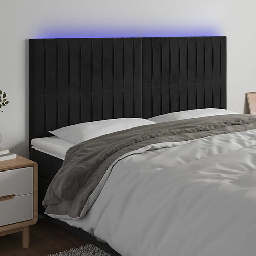 vidaXL Tête de lit à LED Noir 200x5x118/128 cm Velours