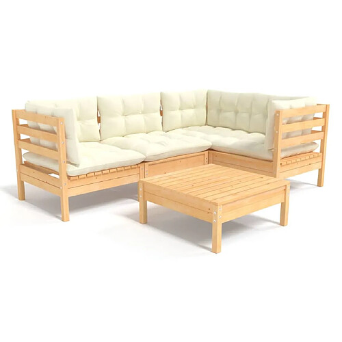 Maison Chic Salon de jardin 5 pcs + coussins - Mobilier/Meubles de jardin - Table et chaises d'extérieur crème Bois de pin -MN64690